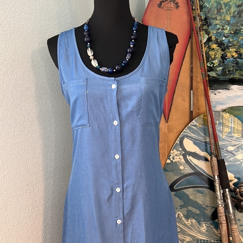 ⭐️Misslook, Soft Blue Casual Dress, Breast Pockets, Button-Front, Like New, M - Picture 10 of 12